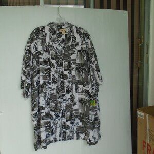 Panama Jack Mens Hawaiian Shirt Rayon Size 3XL Black/White